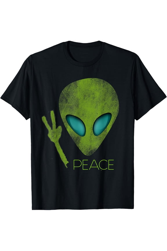 Cool Funny Cute Alien Peace Sign UFO Lover Birthday Gift Unisex T-Shirt for Men Women Kids