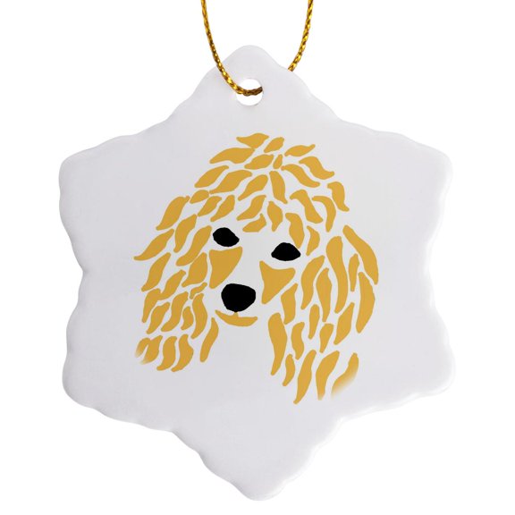 3drose, Cool Funny Cute Apricot Poodle Face Abstract Art, 3 inch Snowflake Porcelain Ornament
