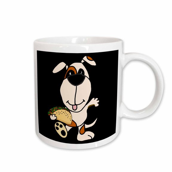 3drose, Cool Funny Cute Happy Hound Dog Eating Taco Cartoon, 15oz Mug