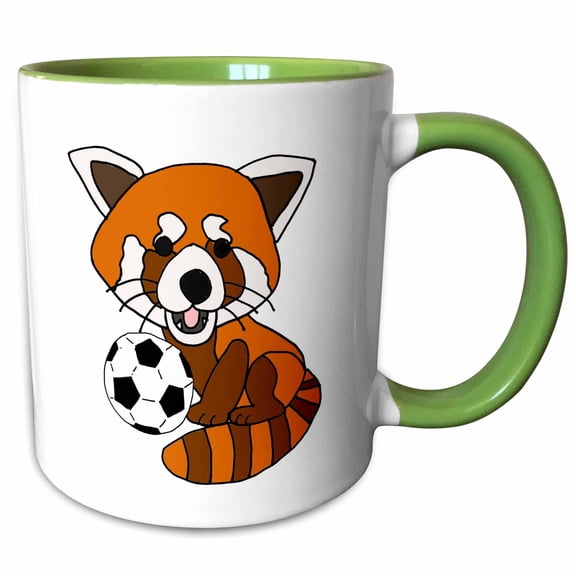 3drose, Cool Funny Cute Red Panda Playing Soccer Cartoon, 15oz Two-tone Green Mug