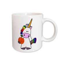 3drose, Cool Funny Cute White Unicorn Playing Basketball Cartoon, 11oz Mug
