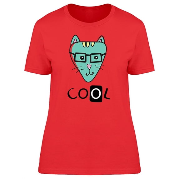 Cool Funny Hipster Kitty Cartoon T-Shirt Women -Image by Shutterstock, Female Large