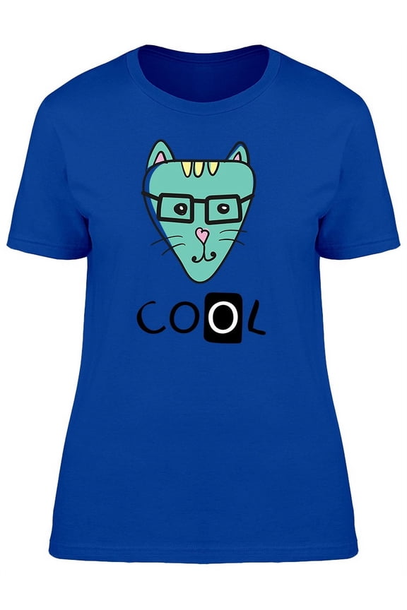 Cool Funny Hipster Kitty Cartoon T-Shirt Women -Image by Shutterstock, Female Small