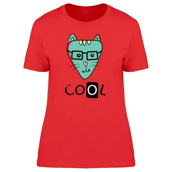 Cool Funny Hipster Kitty Cartoon T-Shirt Women -Image by Shutterstock, Female Small