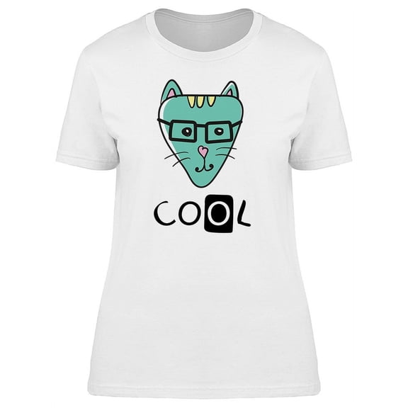 Cool Funny Hipster Kitty Cartoon T-Shirt Women -Image by Shutterstock, Female x-Large
