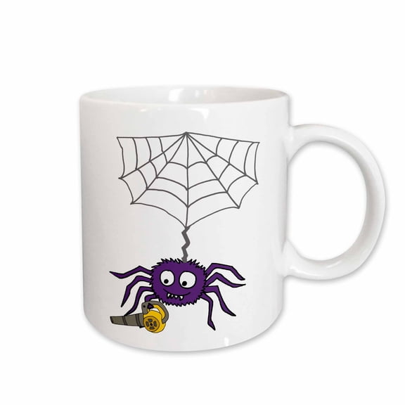 3drose, Cool Funny Purple Spider Using Leaf Blower with Web Cartoon, 11oz Mug