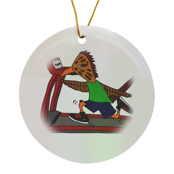 3drose, Cool Funny Roadrunner Running on Treadmill Fitness Cartoon, Circle Porcelain Ornament