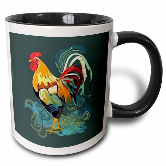 3drose, Cool Funny Rooster Chicken Water Color Style Art, 11oz Two-tone Black Mug