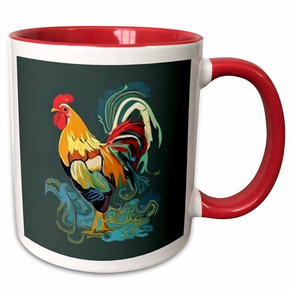 3drose, Cool Funny Rooster Chicken Water Color Style Art, 11oz Two-tone Red Mug