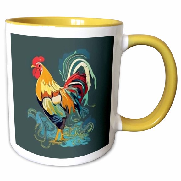 3drose, Cool Funny Rooster Chicken Water Color Style Art, 11oz Two-tone Yellow Mug