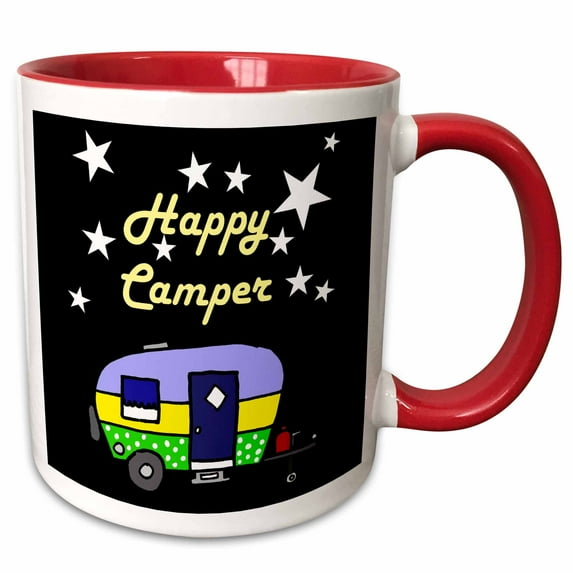 3drose, Cool Funny Rv Camper Camping with Stars Cartoon Says Happy Camper, 11oz Two-tone Red Mug
