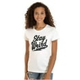 thumbnail image 1 of Cool Funny Stay Weird Awkward Saying Womens Slim Fit Graphic Tee Brisco Brands X, 1 of 5