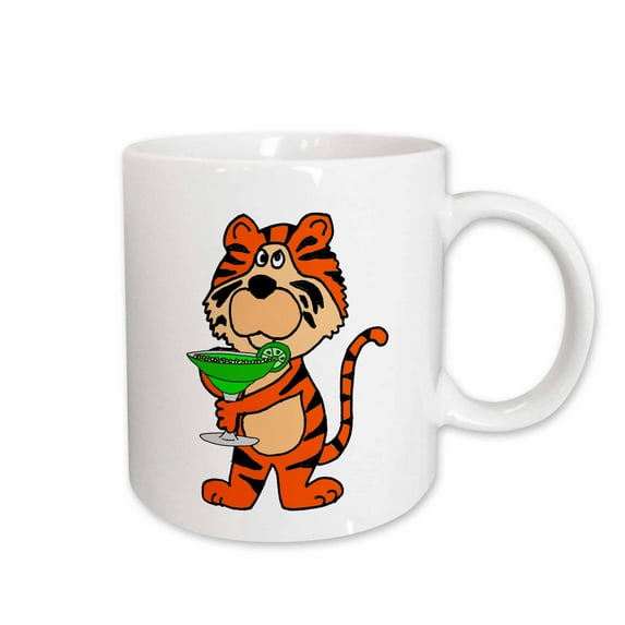 3drose, Cool Funny Tiger Cat Drinking Margarita, 11oz Mug