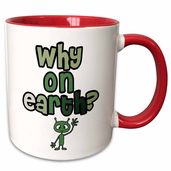 3drose, Cool Funny Why on Eath Martian Alien Space Pun Cartoon, 11oz Two-tone Red Mug