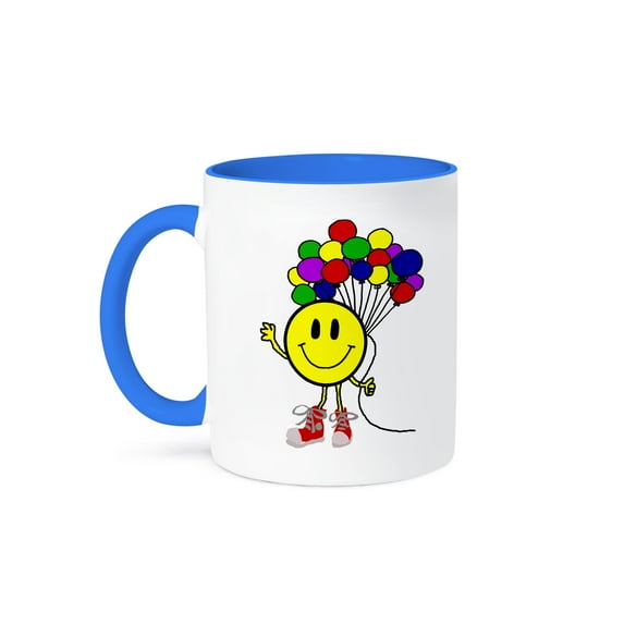 3dRose, Cool Funny smiling Face with Balloons Cartoon, 11oz Two-Tone Blue Mug