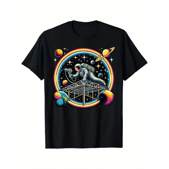 Cool Galaxy Astronaut Blacksmith T-shirt Black Casual Short Sleeve Men ...