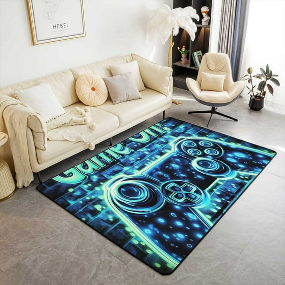 Cool Gamepad Area Rug Teens Adult, Men Game Bedding Gamer Non-Slip Backing Washable Rugs for Bedside,Modern Game Controller Indoor Floor Area Rugs Washable Rug