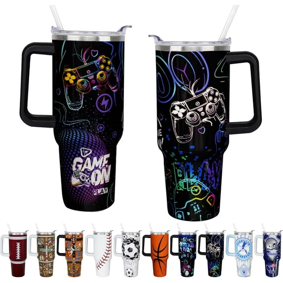 Cool Gamer Gifts for Men 40 oz Tumbler with Handle Straw Lid 40oz Gaming Gifts for Gamer Double Stainless Steel Insulated Cup Gamer Travel Coffee Mug Gamer Room Decor