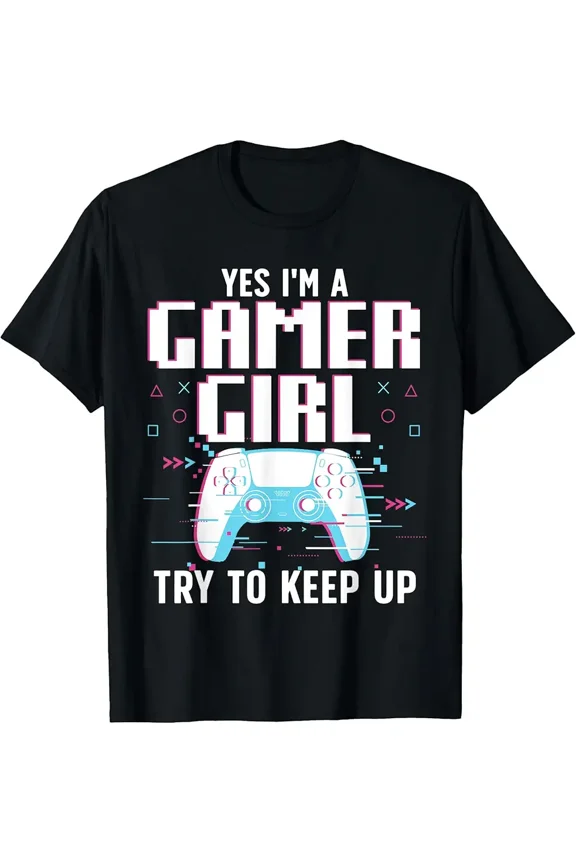 Cool Gamer Girl Women Girls Kids Video Game Unisex T-Shirt, up to Size 5XL