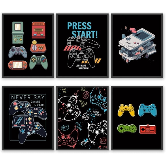 Cool Gaming Wall Art Prints Retro Video Game Handle Earphone Posters Pictures Colorful Canvas Wall Decor for Boys Room Kids Game Room Bedroom for Boys Home Decoration (8"x10" UNFRAMED)