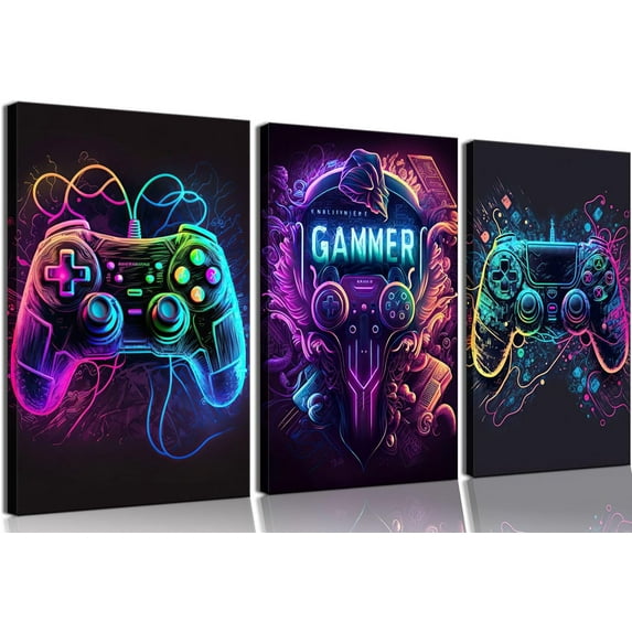 Cool Gaming Wall Hieng Video Game Posters Pictures Colorful Neon Gamepad Canvas Painting Prints for Boys Room Kids Game Room Bedroom for Boys Home Decor