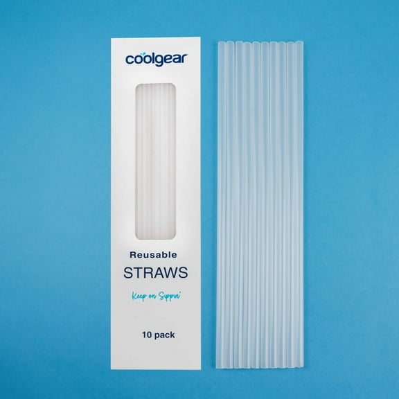 Cool Gear 10-Pack Clear Reusable Drinking Straws | Eco-Friendly, Dishwasher Safe, Hard Plastic, Replacement Straws For Tumblers, Mason Jars, & Travel | Sturdy and Easy to Clean - 11 inch