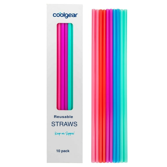 Cool Gear 10-Pack Multicolored Reusable Drinking Straws | Eco-Friendly, Dishwasher Safe, Hard Plastic, Replacement Straws For Tumblers, Mason Jars, & Travel | Sturdy and Easy to Clean - 13 inch