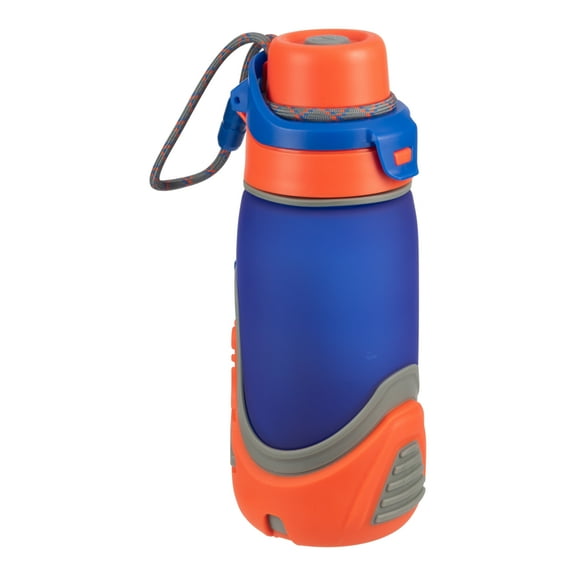Cool Gear 16oz Plastic Treadz Water Bottle, Blue and Orange Design with Chugger Lid and Carrying Cord