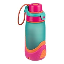 Cool Gear 16oz Plastic Treadz Water Bottle, Pink and Teal Design with Chugger Lid and Carrying Cord