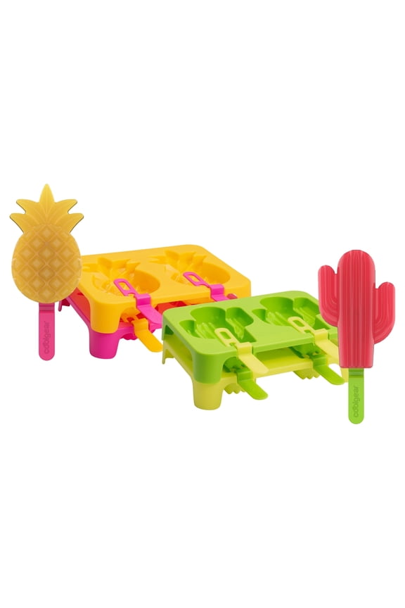 2-Pack Stackable Ice Pop Trays | 8 Total Jumbo DIY Popsicle Molds | Dishwasher Safe, Easy to use, & Reusable | Create Fun, Homemade, Summer Frozen Treats - Cactus/Pineapple