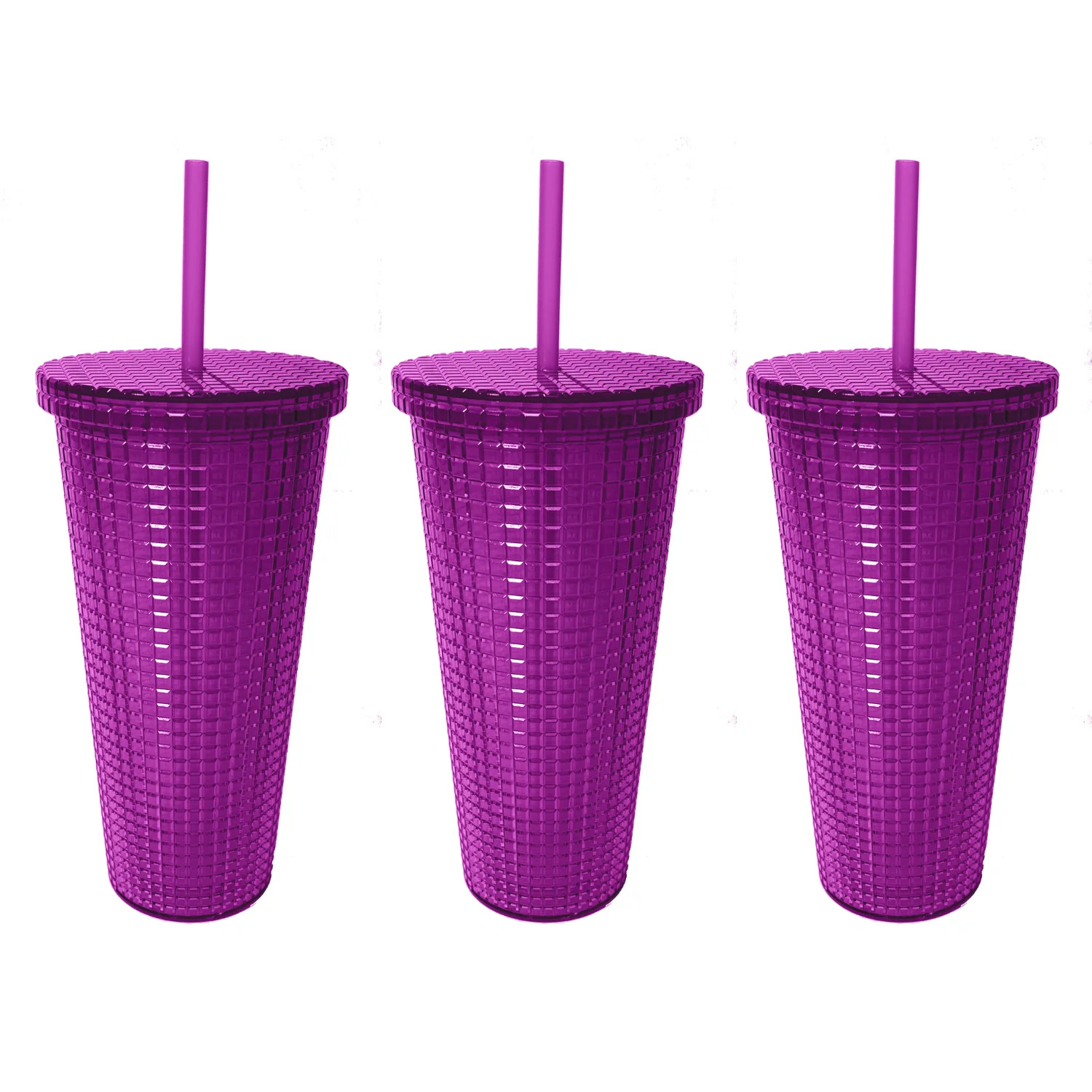 Cool Gear 3-Pack 23 oz Jem Chiller with Reusable Straw | Dishwasher Safe, Spillproof, Double-Wall Insulated Travel Tumbler | Trendy, Textured Design - Plum Pack - image 1 of 2