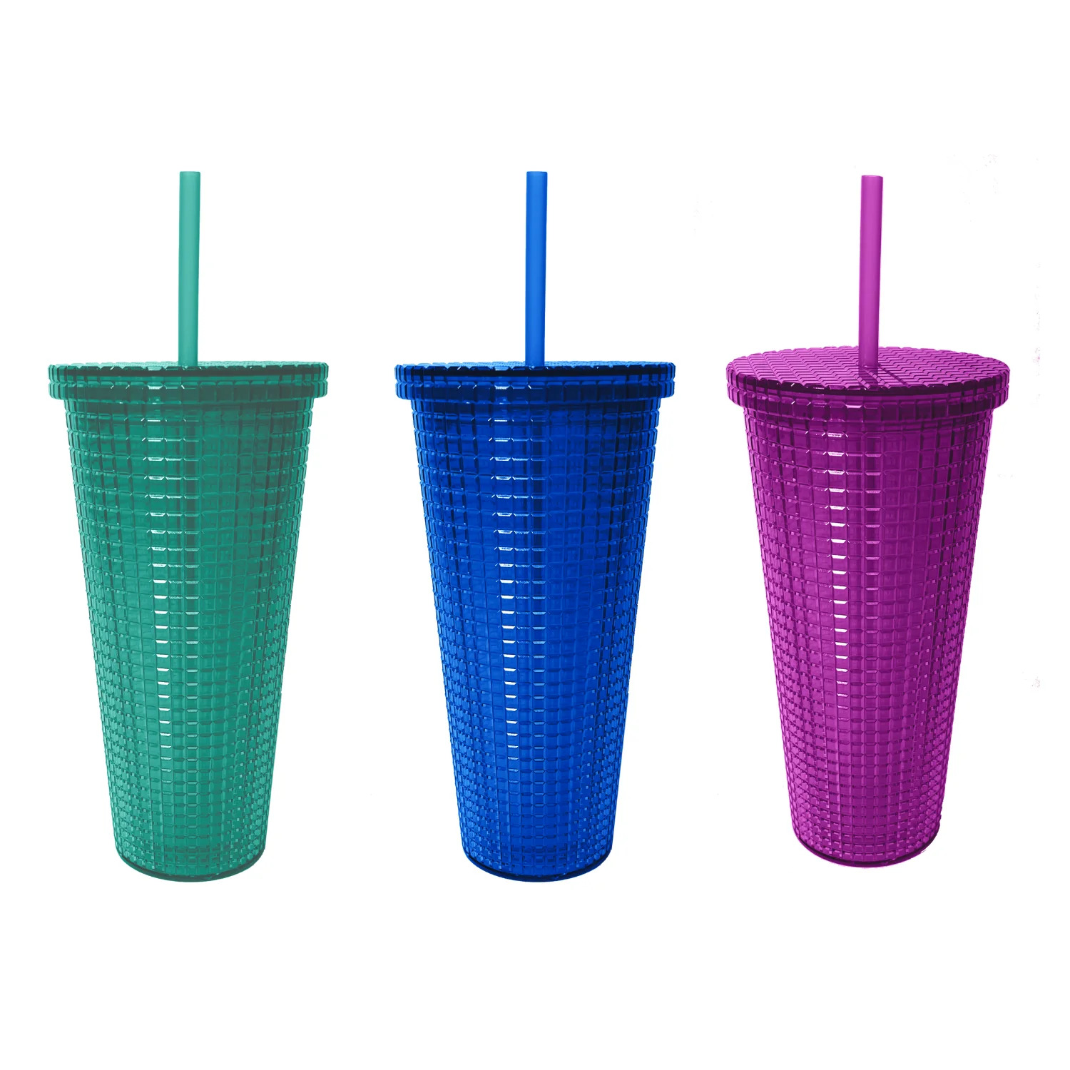 Cool Gear 3-Pack 23 oz Jem Chiller with Reusable Straw | Dishwasher Safe, Spillproof, Double-Wall Insulated Travel Tumbler | Trendy, Textured Design - Variety Pack - image 1 of 4