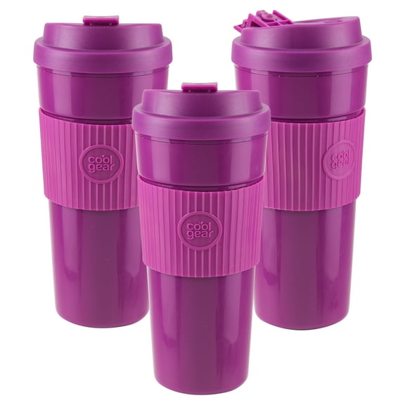 Cool Gear 3-Pack Eco 2 Go Coffee Mug with Protective Removable Band | Dishwasher Safe, Spillproof, Double-Wall Insulated Travel Mug for Coffee, Tea, and More | Plum Pack