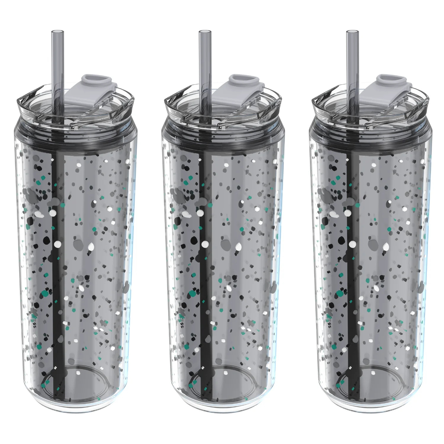 Cool Gear 3-Pack Modern Tumbler with Reusable Straw | Dishwasher Safe, Cup Holder Friendly, Spillproof, Double-Wall Insulated Travel Tumbler | Printed Splatter Pack - image 1 of 2