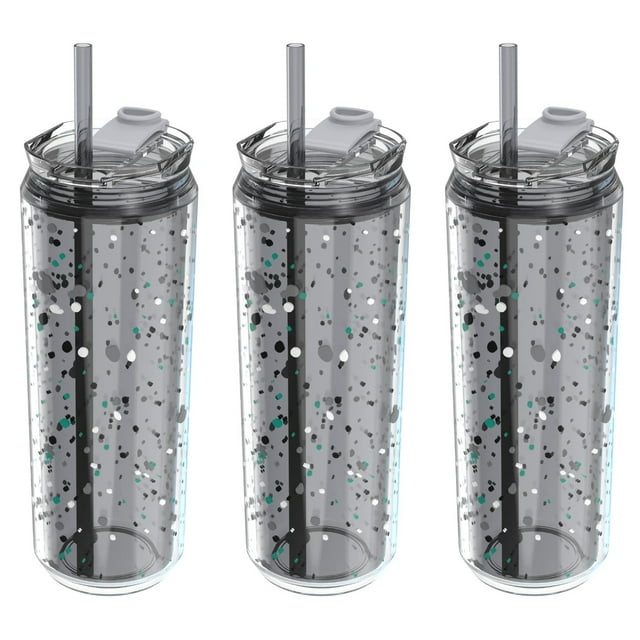 Cool Gear 3-Pack Modern Tumbler with Reusable Straw | Dishwasher Safe, Cup Holder Friendly, Spillproof, Double-Wall Insulated Travel Tumbler | Printed Splatter Pack
