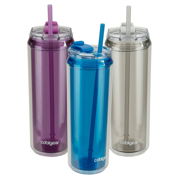 Cool Gear 3-Pack Modern Tumbler with Reusable Straw | Dishwasher Safe, Cup Holder Friendly, Spillproof, Double-Wall Insulated Travel Tumbler | Solid Variety Pack