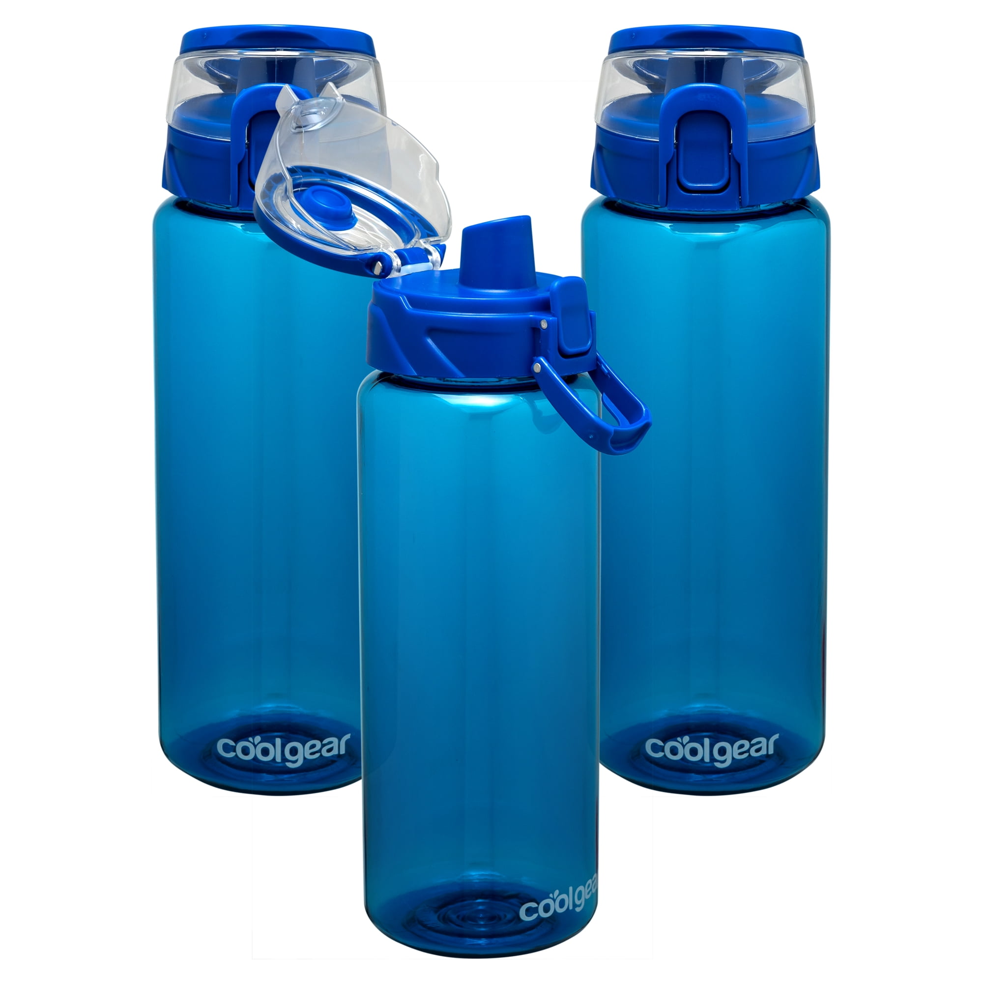 Cool Gear 3-Pack Tritan Plastic 32 oz Cylinder Water Bottle with Halo Top Lid | Dishwasher Safe, Leakproof, Shatter-Resistant Water Bottle With Easy Carry Loop | Blueberry Pack