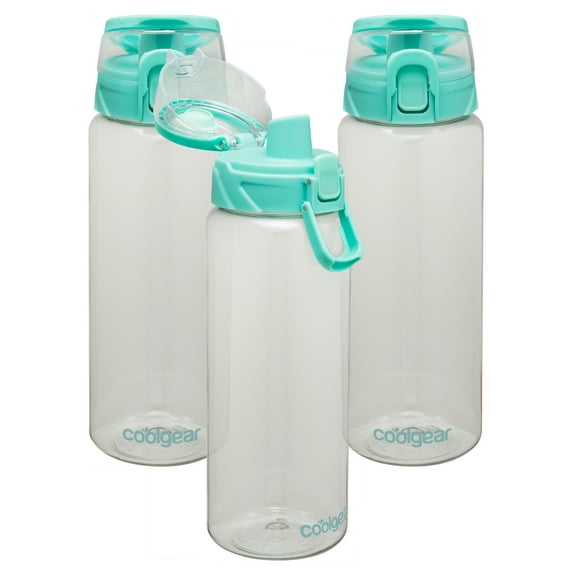 Cool Gear 3-Pack Tritan Plastic 32 oz Cylinder Water Bottle with Halo Top Lid | Dishwasher Safe, Leakproof, Shatter-Resistant Water Bottle With Easy Carry Loop | Green Tea Pack