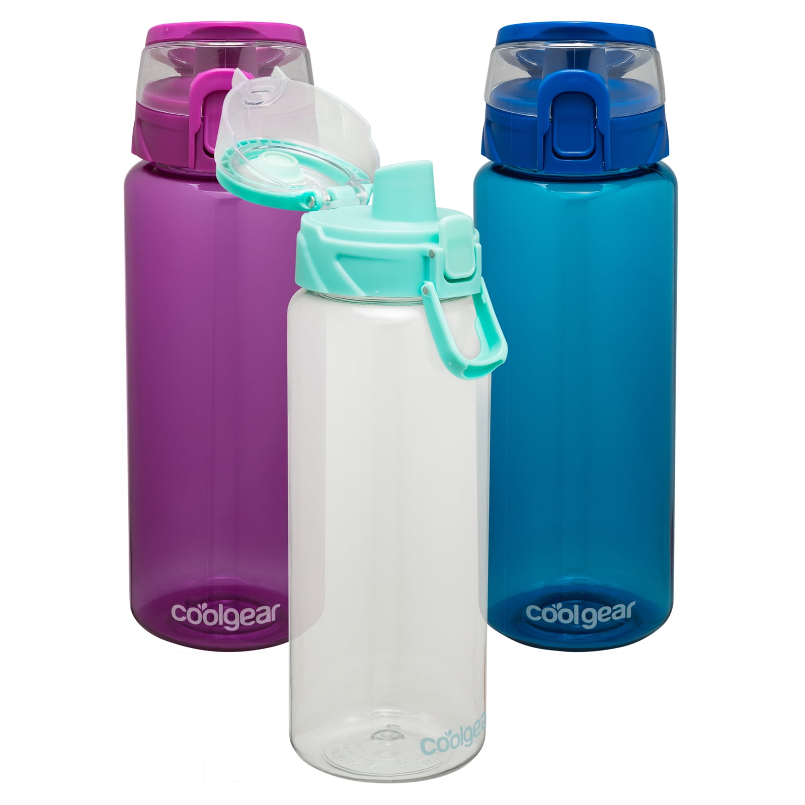 Cool Gear 3-Pack Tritan Plastic 32 oz Cylinder Water Bottle with Halo Top Lid | Dishwasher Safe, Leakproof, Shatter-Resistant Water Bottle With Easy Carry Loop | Variety Pack