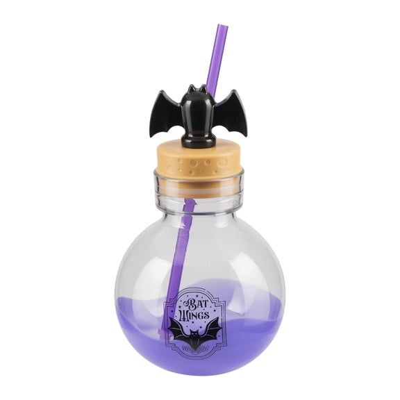 Cool Gear 30 oz Potion Bottle with Removable Lid and Straw | Durable, BPA-Free Plastic Halloween Water Bottle with Spooky Design for Trick-or-Treating, Parties or Everyday Use (Purple/Bat)