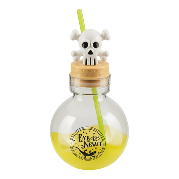 Cool Gear 30 oz Potion Bottle with Removable Lid and Straw | Durable, BPA-Free Plastic Halloween Water Bottle with Spooky Design for Trick-or-Treating, Parties or Everyday Use (Green/Skull)