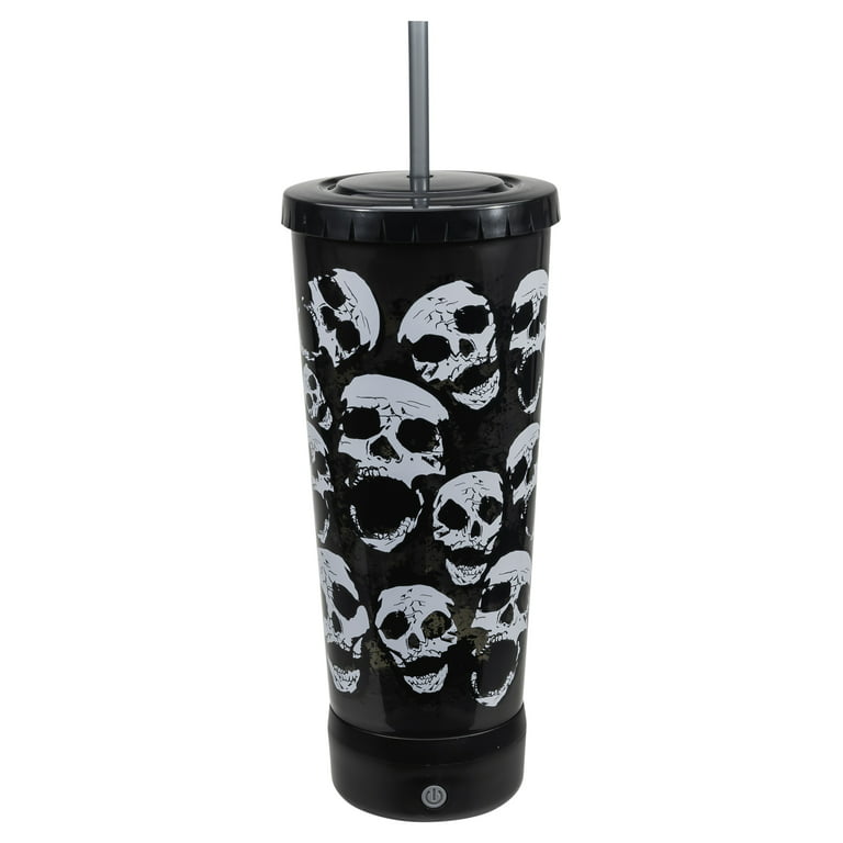 COOL GEAR 2-Pack 18 oz Skull Chiller Tumbler | Black & White Sugar Skull  Design Tumblers with Twist Off Lid and Straw
