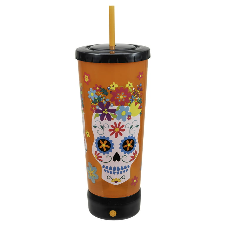Cool Gear, Dining, Cool Gear Skull Tumbler Insulated Travel Drink Cup Lid  Orange Halloween