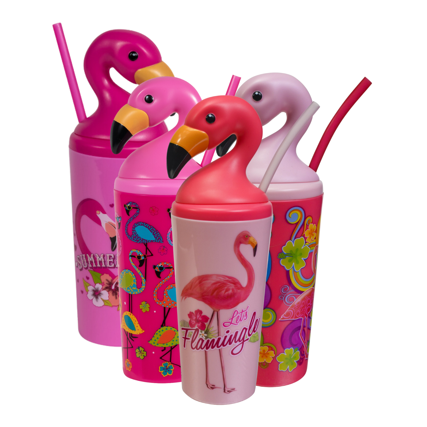 Cool Gear 4-Pack 18 oz Fun Toppers Flamingo Tumblers with Twist Lid and Reusable Straw |  Wide Mouth, Spill-Proof Water Bottle for All Ages - image 1 of 5