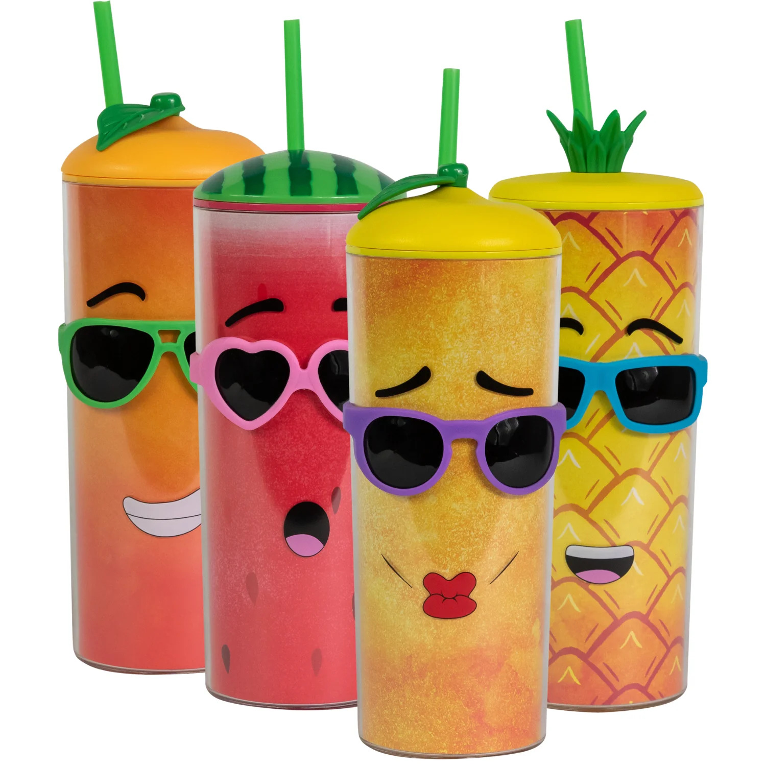 Cool Gear 4-Pack 20 oz Shady Fruit Tumbler With Pressure Fit Lid & Straw Included - image 1 of 7