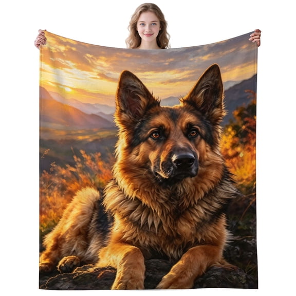 Cool German Shepherd Blanket Gifts for Women Men Adults Dog Lovers Soft Cozy Sunset German Shepherds Throw Blankets for Couch Home Decor Birthday Gifts 50×40 Inch