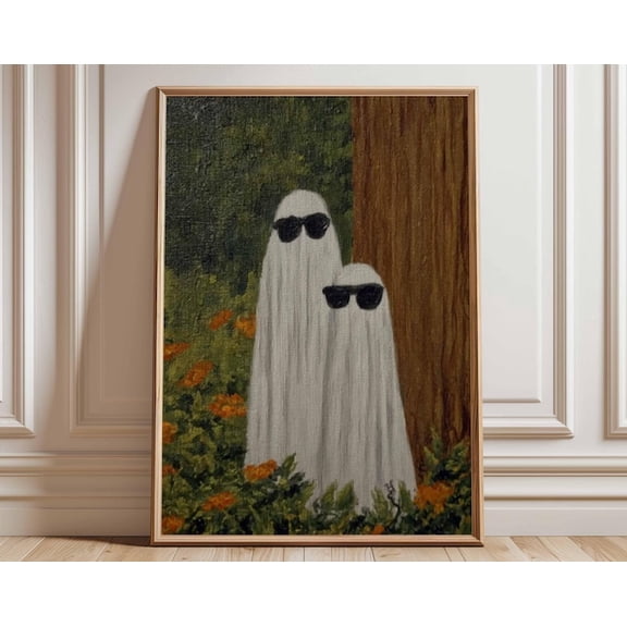 Cool Ghosts Retro Spooky Whimsical Ghost Wall Art Print, Unframed Paper Poster 8x10in
