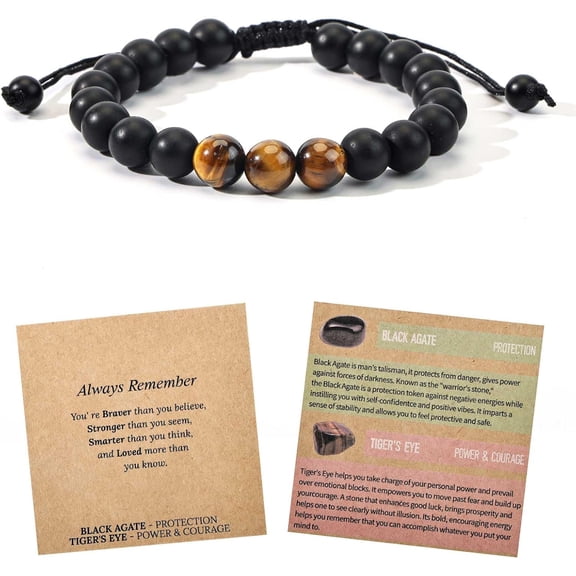 Cool Gifts for Man with Inspirational Card - Adjustable Tiger Eye Bracelet - Gift Ideas for Men, Brother, Son - Birthday, Graduation, Back-to-School, Christmas Stocking Stuffers, Rakhi for Brother