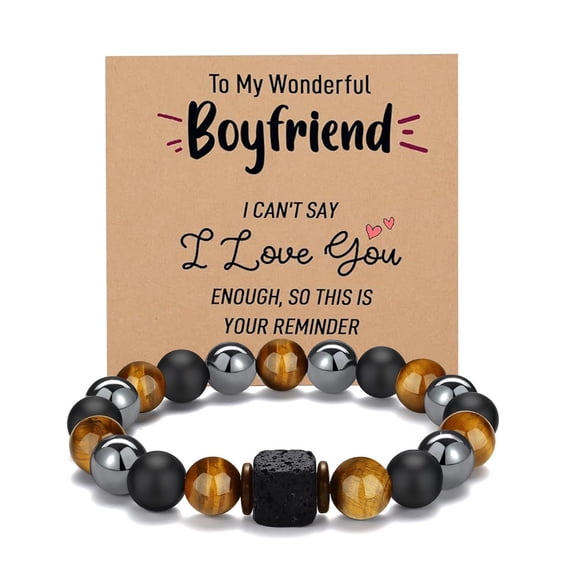 Cool Gifts for Teen Boys Men - Natural Stone Bracelet for Son, Grandson, Nephew, Boyfriend, Husband, Dad - Birthday Easter Father's Day Graduation Gifts for Boyfriend