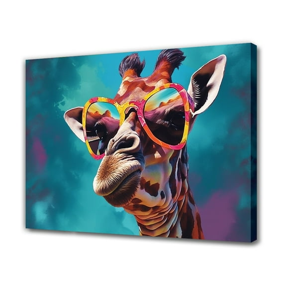 Cool Giraffe Sunglasses Digital Wall Art Canvas Poster Bedroom Decor Sports Landscape Office Room Decor Gift,Frame-style,08x12inch(20x30cm)